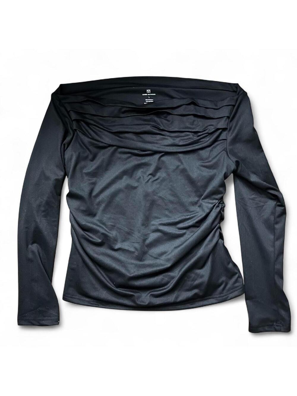 Y2K Black Off Shoulder Ruched Long Sleeve Top